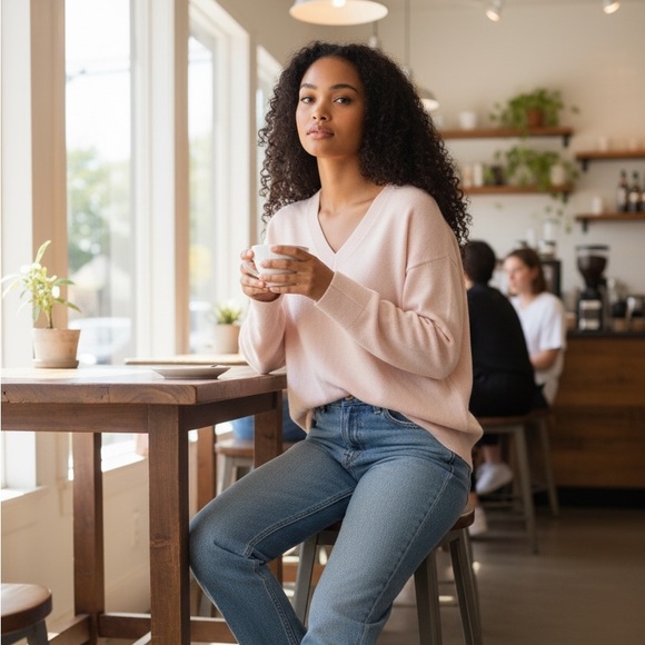 DENVER HAYES Light peach nude V-Neck Women's Sweater size small - Picture 8 of 14